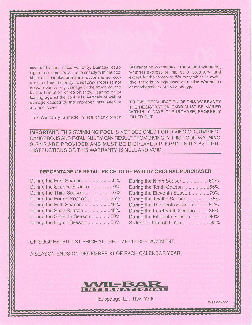 Resin Sensation Warranty Card
